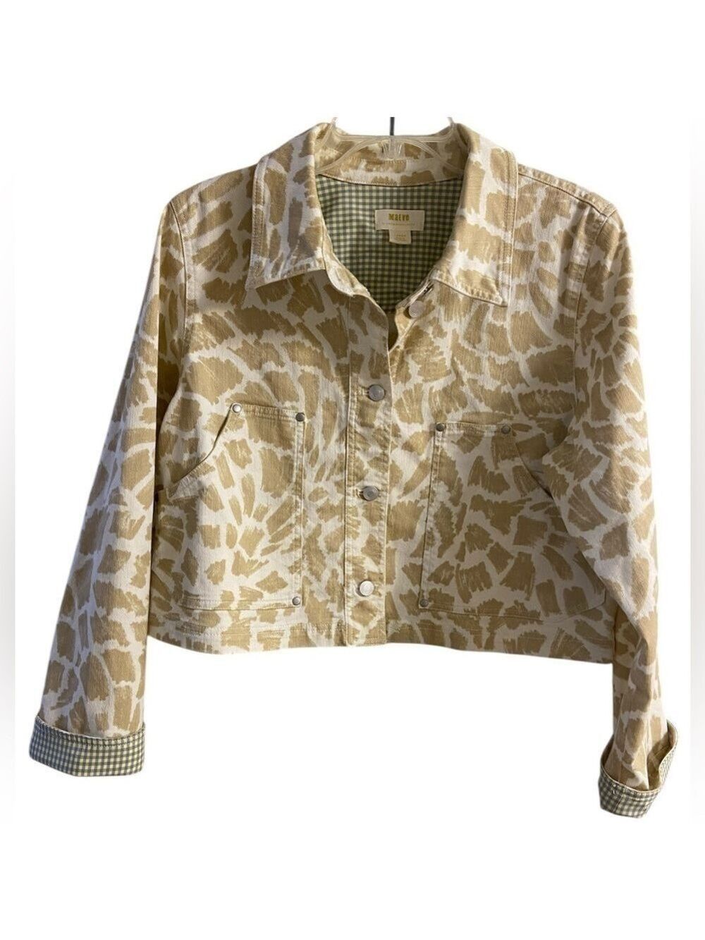 Anthropologie Maeve Jean Jacket Cropped Animal Print Large